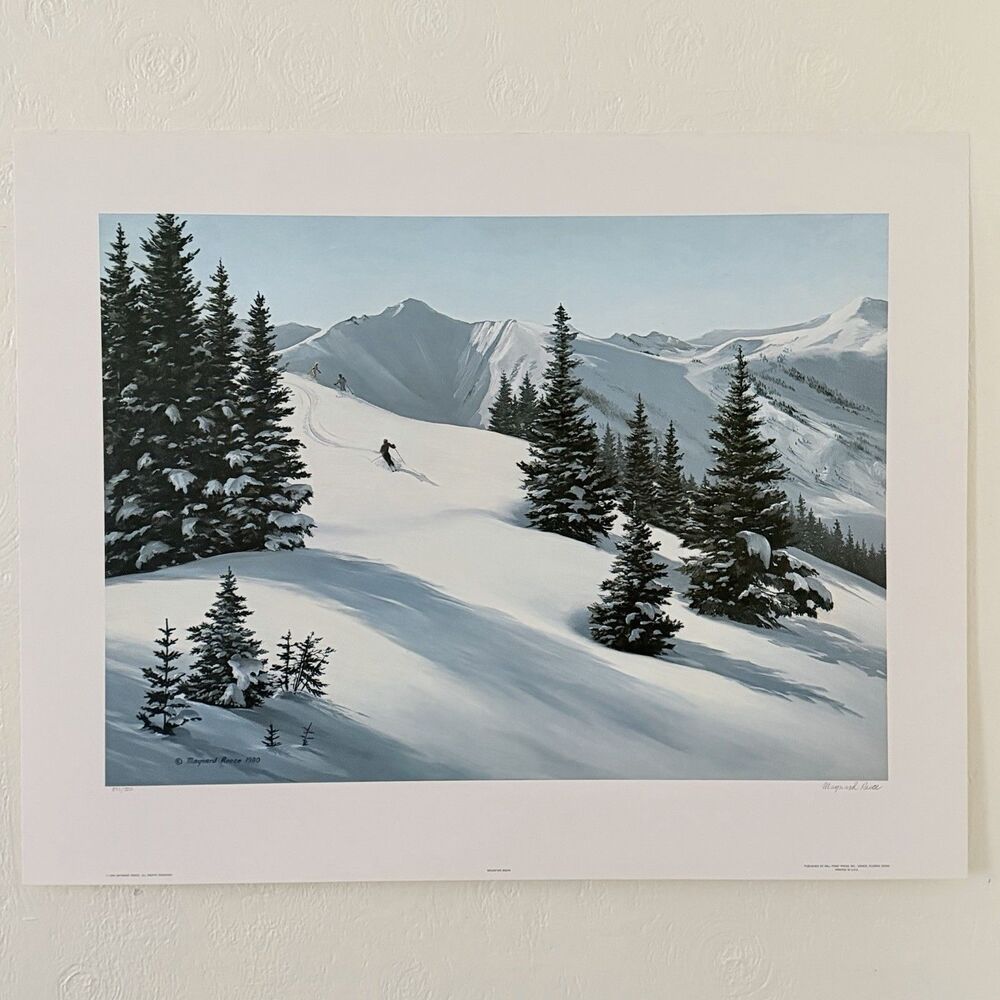 Maynard Reece Mountain Snow Signed Lithograph Print Winter Skiing 23 X 29”